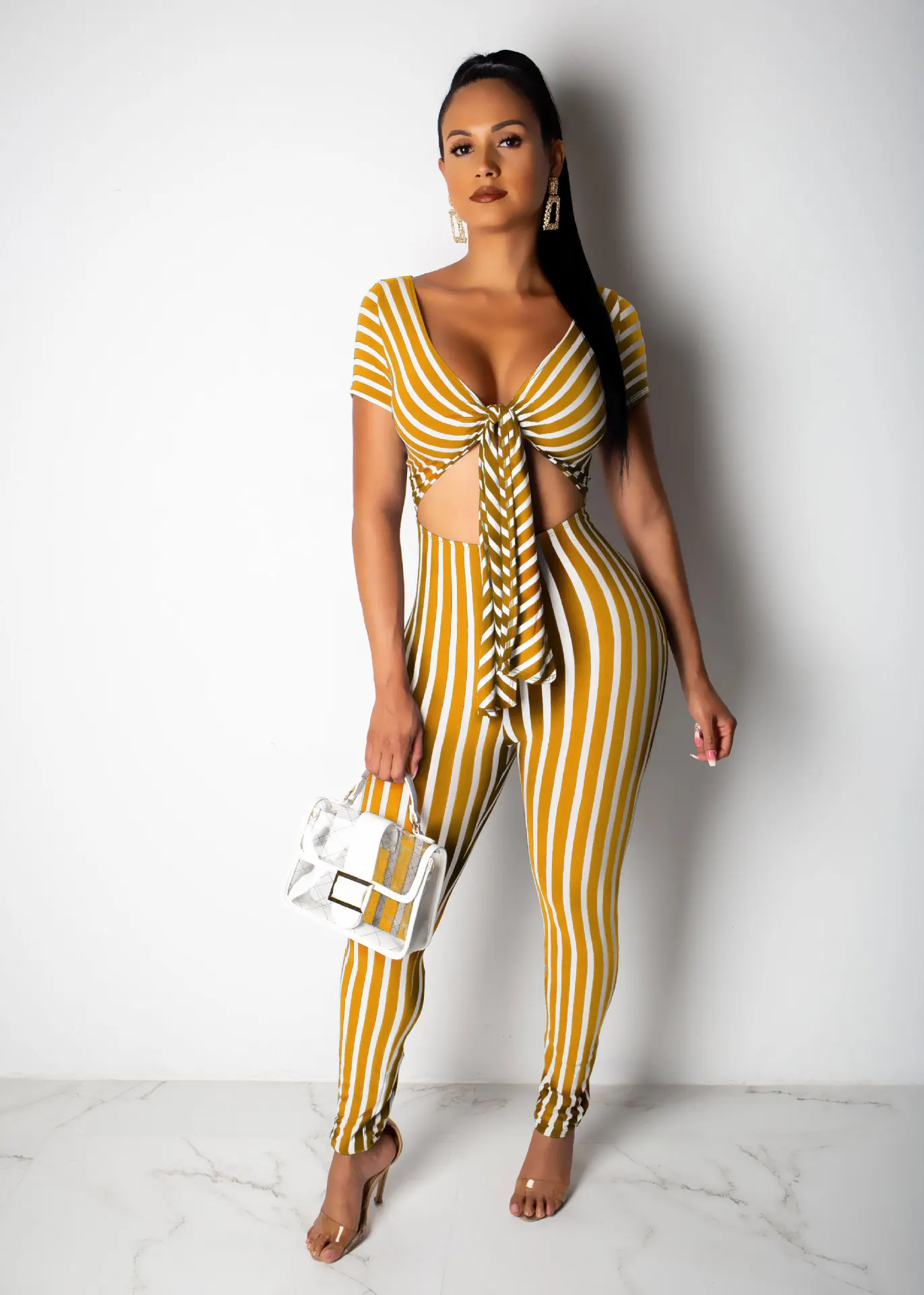 hot European and American sexy fashion dynamic striped women's jumpsuit trousers