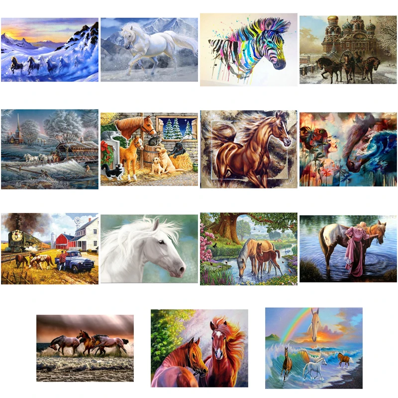 5D DIY Diamond Painting Horse Snow Scene Landscape Handmade Embroidery Full Square Round Drill Mosaic Rhinestone Pictures | Дом и сад