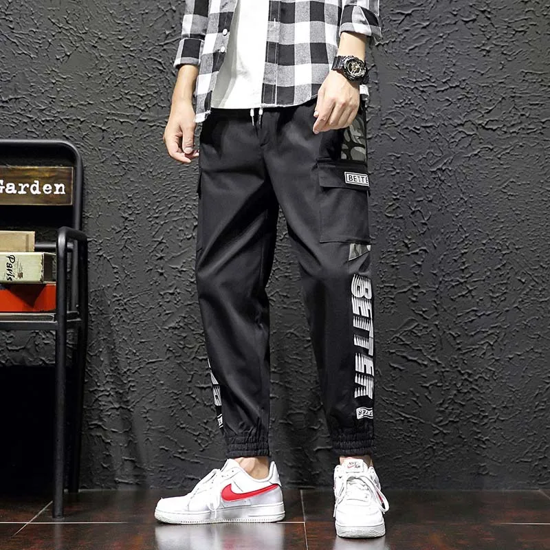 Printing Letter Fashion Side Pockets Retro Classic Cargo Pant Men Harajuku Straight Haren trouser Loose Leisure stitch wash Pant