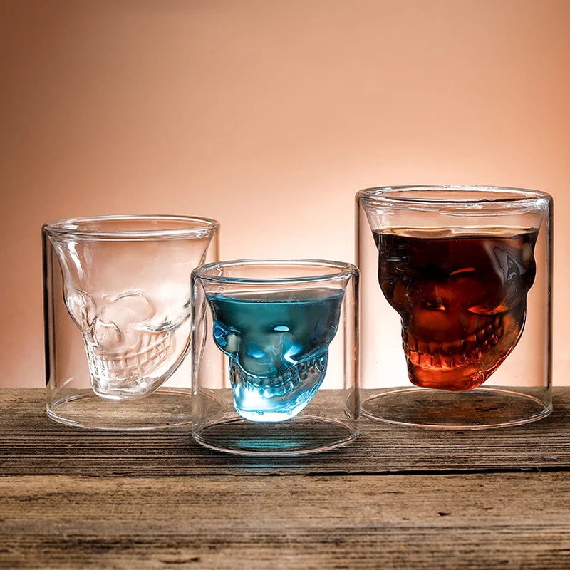 Coffee Mug Double-Layered Transparent Crystal Skull Head Glass Cup For Household Whiskey Wine Vodka Bar Club Beer Wine Glass