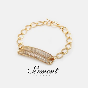 

SERMENT European Hot Sale Fashion Jewelry Bracelets Bangles White Crystal Zircon Bangles for Women Gilded Link Chain Jewelry