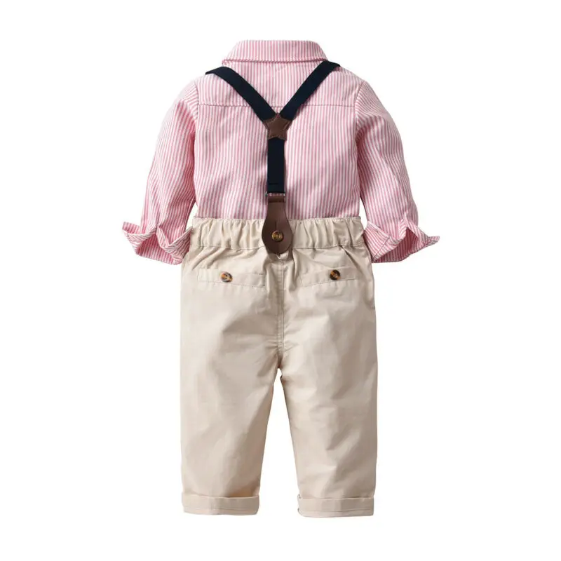 Коллекция года, весенне-осенняя одежда для малышей формальная одежда для маленьких мальчиков рубашка в полоску с длинными рукавами+ комбинезон, штаны осенний комплект из 2 предметов