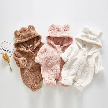 

2019 Newborn Baby Romper Girls Boys Winter Cartoon Bear Plush Jumpsuit Cotton Keep Warm Go Out Romper Baby Clothes