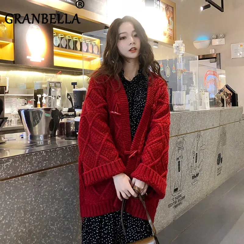

Women Loose Knitted Cardigan Sweater Single Breasted Casual Knit Cardigans Outwear Winter Warm Coat Solid Color