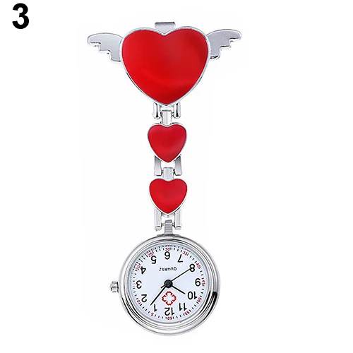 Женские портативные часы для медсестры из нержавеющей стали, женские кварцевые часы с милым сердечком, брошь, часы для медсестры, медицинские часы - Цвет: Красный