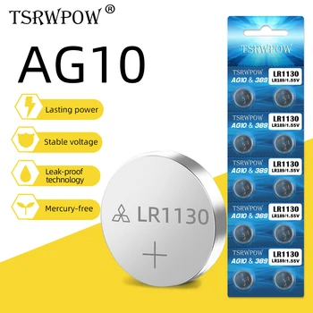 

10pcs AG10 LR1130 Button Cell battery Alkaline Lithium Coin Batteries 1.55V 80MAH 189 389 390 LR54 For Watch Toys Digital Camera