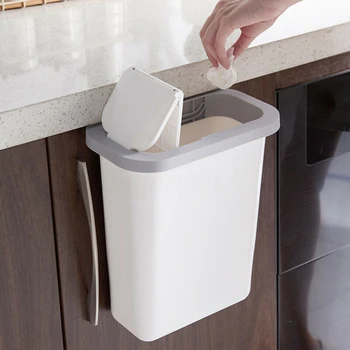 

1x PP Kitchen Cabinet Trash Can Door Hanging Waste Bin Trash Can Wall Mounted Garbage Basket Slide Cover Design