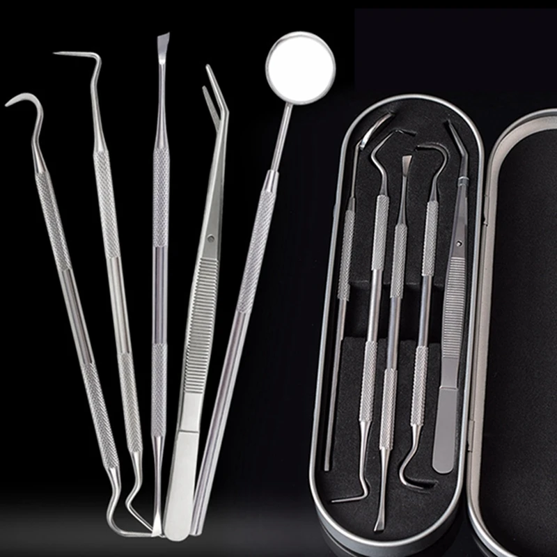 ABRA-Стоматологические Инструменты Профессиональный Нержавеющая сталь, 5-в-1 полости рта гигиенический набор Уход за полостью рта набор с стоматологическое зеркало