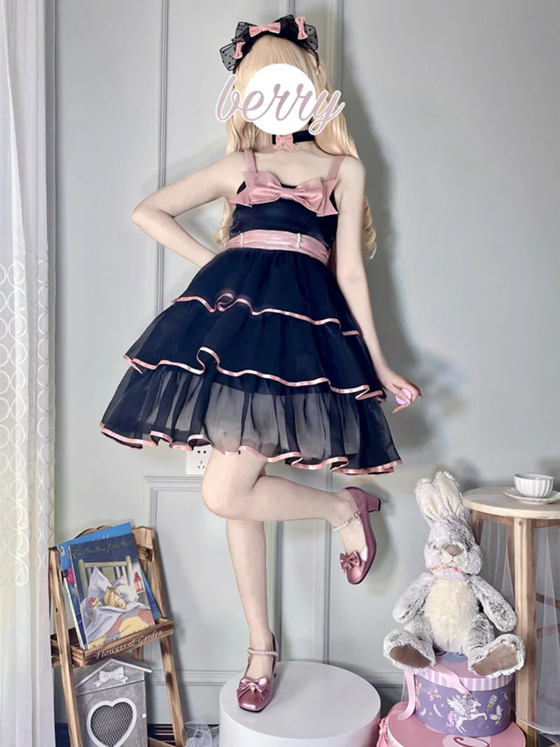 

New Summer Harajuku Sexy Black Bow Dress Hot Girl Fashion Temperament Sweet Princess Sling Dress