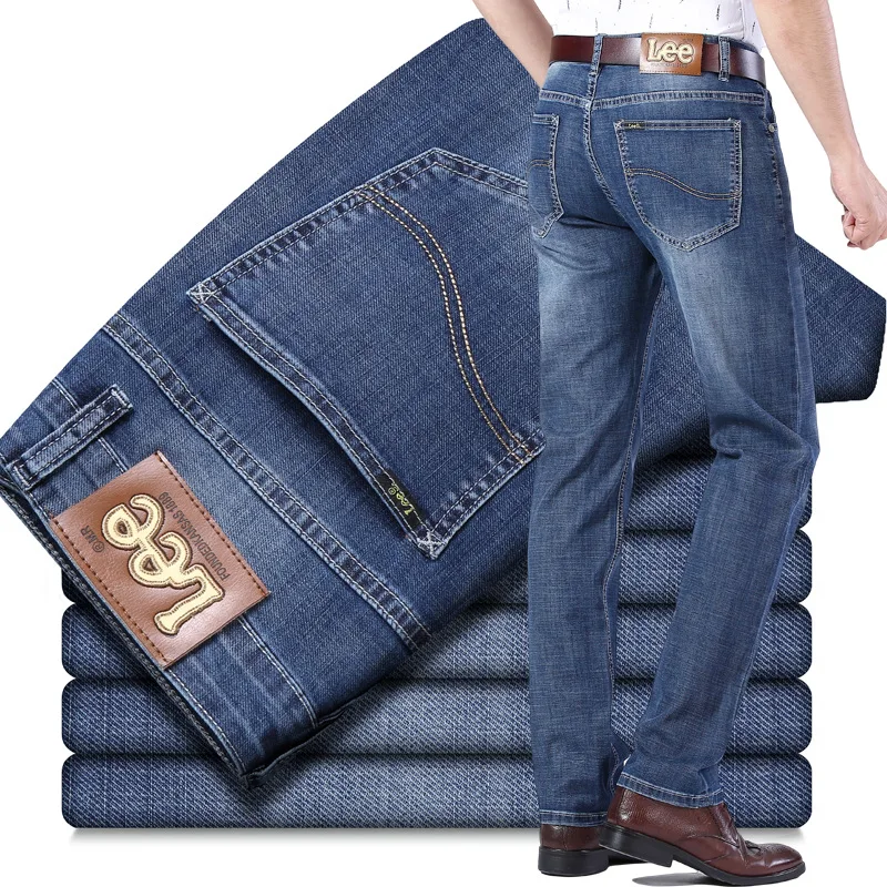Pantalones vaqueros ajustados elásticos de algodón para hombre, Jeans rectos de negocios de marca estadounidense, estilo clásico, para primavera y verano