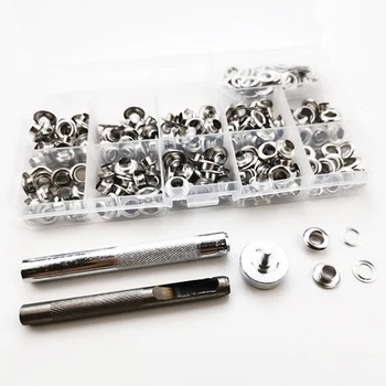 

200 Set 6mm Inner Diameter Brass Grommets Eyelets+ 3*Installation Tool+1*Plastic Box For Shoelaces Clothing Crafts Repairing Kit