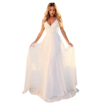 

Women Long White Color Dress Sexy V-Neck Sleeveless Sling Loose Maxi Dresses Fashion Beach Holiday Vestidos