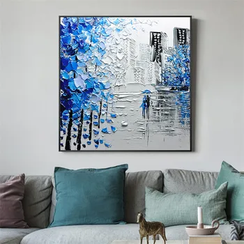 

City street view palette knife canvas painting home living room bedroom decoration picture 3D hand painted oil painting