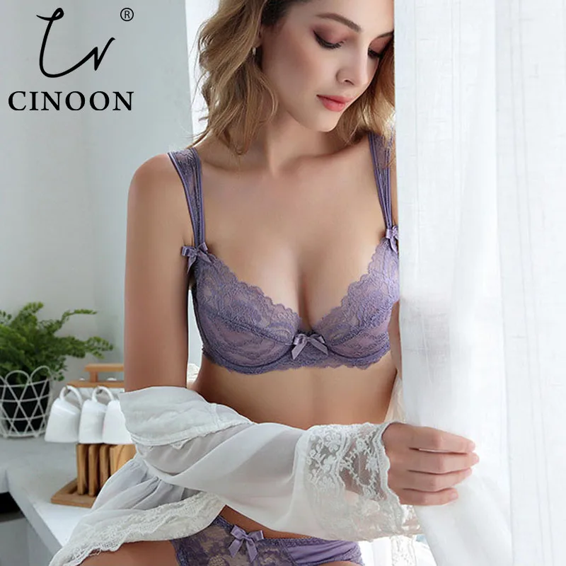 

CINOON Ultrathin Lingerie set plus size bras A B C D Cup sexy bra set transparent women underwear Embroidery Lingerie bralette