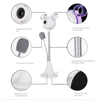 

Computer Camera, Desktop Notebook with Microphone Built-in Colorful Breathing Light USB Home Video Live Camera