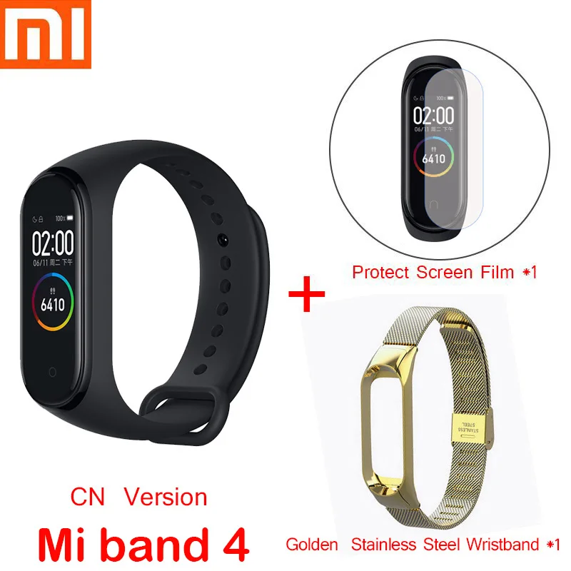 mi band 4 add strap Бренд, Xiaomi mi, 4 браслета, Xiaomi mi, 3, пульсометр, фитнес-экран, Bluetooth 5,0, смарт, mi Band 4, для IOS, Android - Цвет: mi band 4 add strap