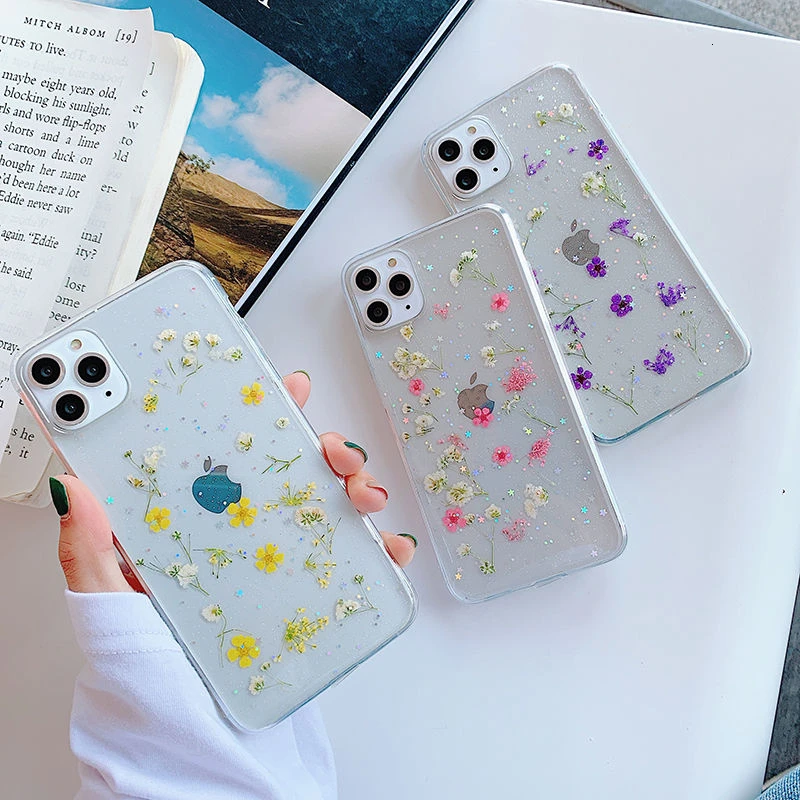Прозрачный чехол с сухоцветами для iPhone 11 Pro Max XR X 6 6S Plus мягкий ТПУ натуральным
