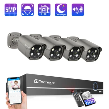 

Techage 4CH 5MP POE NVR IP Camera System AI Human Detected Two-way Audio Outdoor Security Camera Set CCTV Video Surveillance Kit