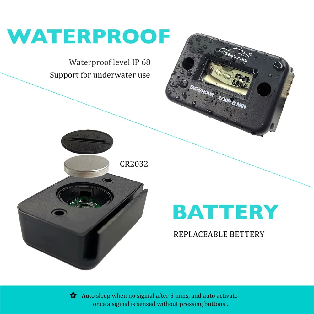 Kebidumei Hour Meter Digital Tachometer LED Resettable Engine Gauge Waterproof Replacable Battery for Car Motorcycle Accessori