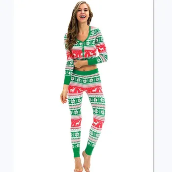 

Womens Deep V-Neck Button Long Sleeve Crop Top Elastic High Waist Trousers Snow Printed Tracksuit Sets Autumn Home Two Piece Set