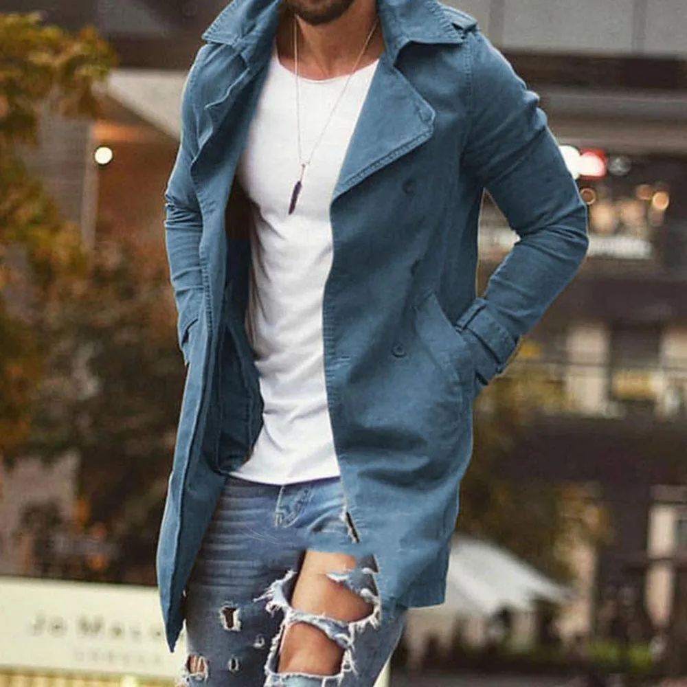 90% OFF Men Trench Coat Spring Autumn Long Sleeve Plus Size 2XL Black Causal Slim Outwear Windbreaker Long Overcoat Men's Coat 5 Colors
