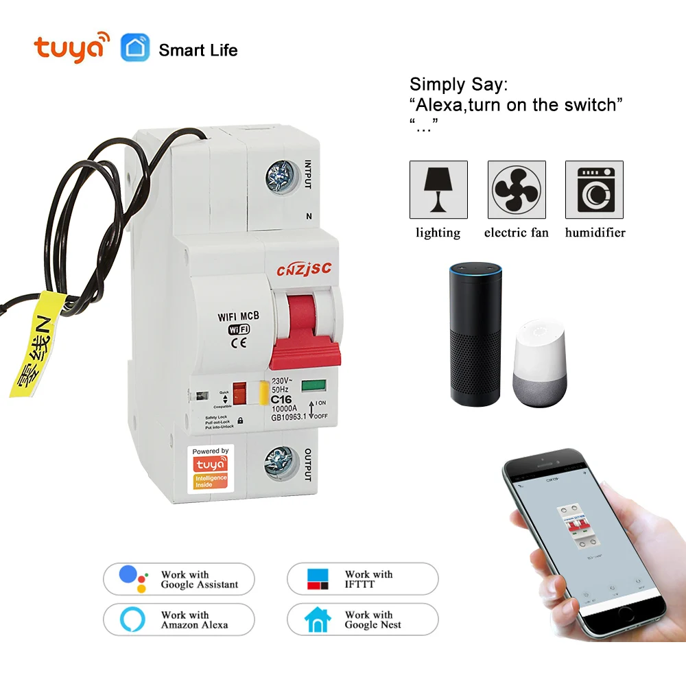 

110V Smart Life 1P WiFi Smart Circuit Breaker overload short circuit protection with Amazon Alexa for Smart Home