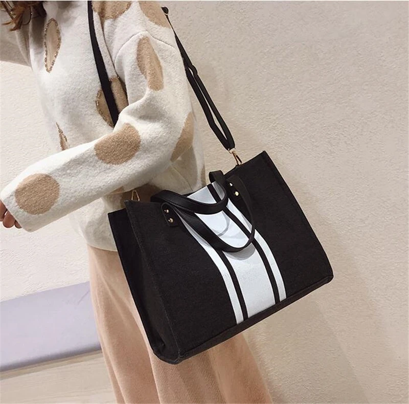 

Повседневные контрастные женские холщовые вместительные дорожные сумки через плечо