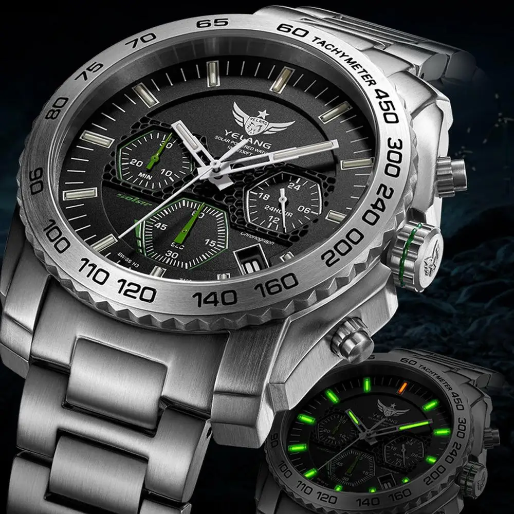 Мужские тритиевые часы, Yelang мужские эко-драйв мужские военные наручные часы T100 светящиеся водонепроницаемые наручные часы с хронографом reloj hombre - Цвет: watch men p2
