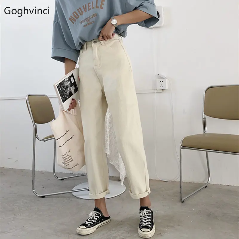 

Jeans Women Solid Loose Trendy All-match Pockets Female Korean Style Womens High Quality Students Leisure Wide Leg Trousers New