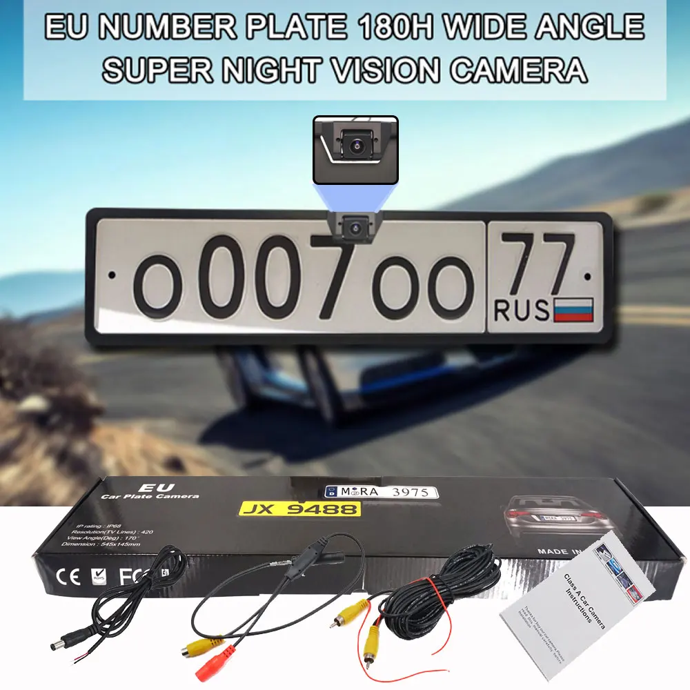 EU Car License Plate Frame Rear View Reverse Backup Parking Night Vision Camera