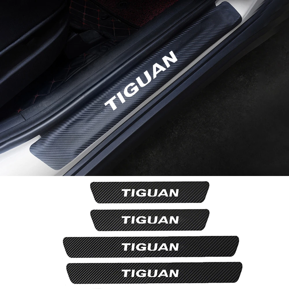 

4pcs Car Door Carbon Fiber Scuff Plate Stickers For Volkswagen VW Tiguan 2009-2020 Anti-Kicked Scratch Protection Accessories