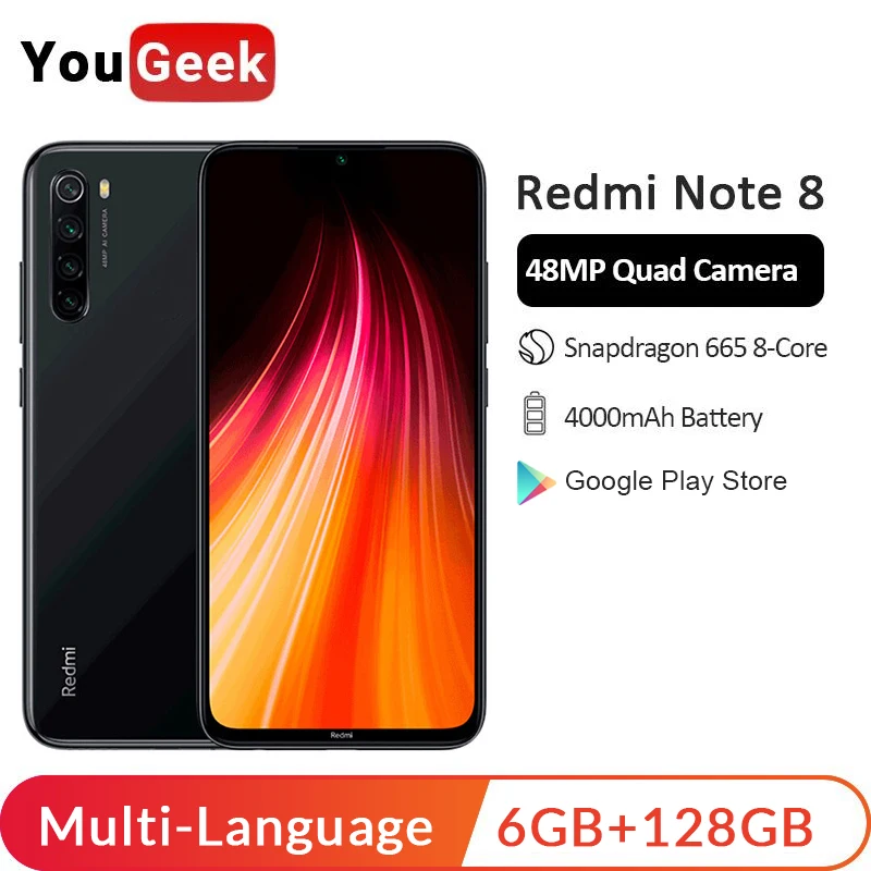 Смартфон Xiaomi Redmi Note 8 с глобальной прошивкой, 6 ГБ, 128 ГБ, Восьмиядерный процессор Snapdragon 665, камера заднего вида 48 МП, 6,3 дюйма, полный экран, 4000 мАч