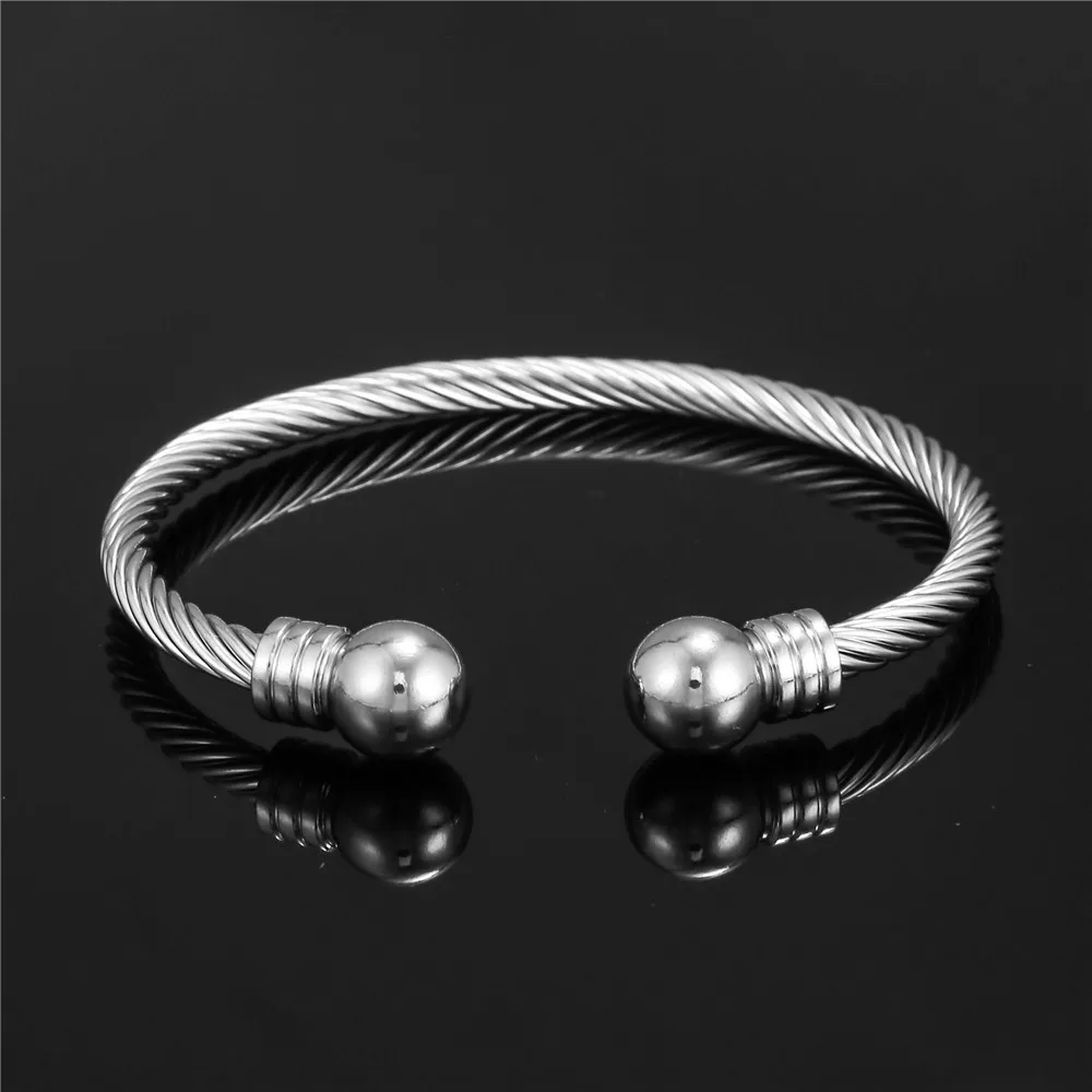 Bangle Bracelet Stainless Steel Bracelet Titanium Steel Charm Ball Open Cuff Bangle Women Bracelet Stainless Steel Gold Color Wire Rope Women Bangle Fashion Jewelry