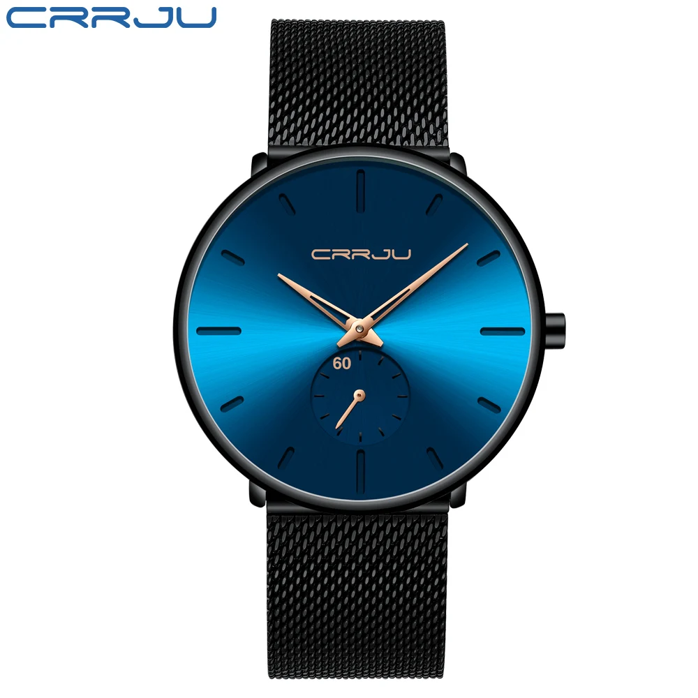 first quartz watches	 CRRJU Fashion Blue Men Watch Top Luxury Brand Minimalist Ultra-thin Quartz Watch Casual Waterproof Clock Relogio Masculino high accuracy quartz watches Quartz Watches