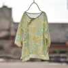 Women Printed Ramie Shirts Tops Ladies Print Ramie Irregular Length Blouse Female 2020 Summer Shirt 4