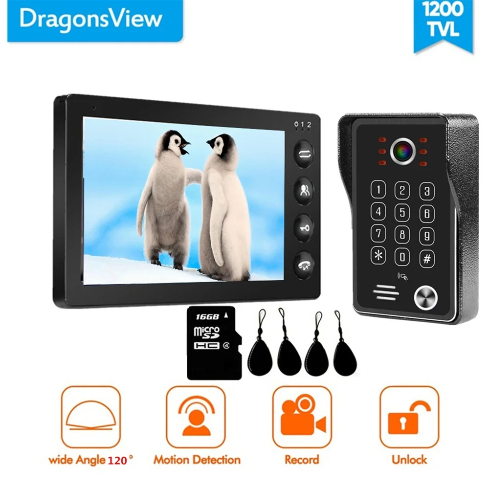 Dragonsview 7 дюймов RFID видео телефон двери пароль видеопереговорное устройство система ID карта обнаружения движения Запись SD карта - Цвет: With 16GB SD Card