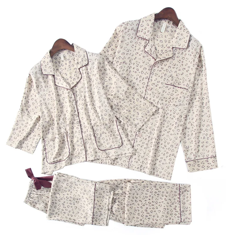 

Пижамный комплект для пар с леопардовым принтом, сатиновый домашний костюм с длинными рукавами, одежда для пар, домашняя одежда, Женский пижамный комплект с карманами
