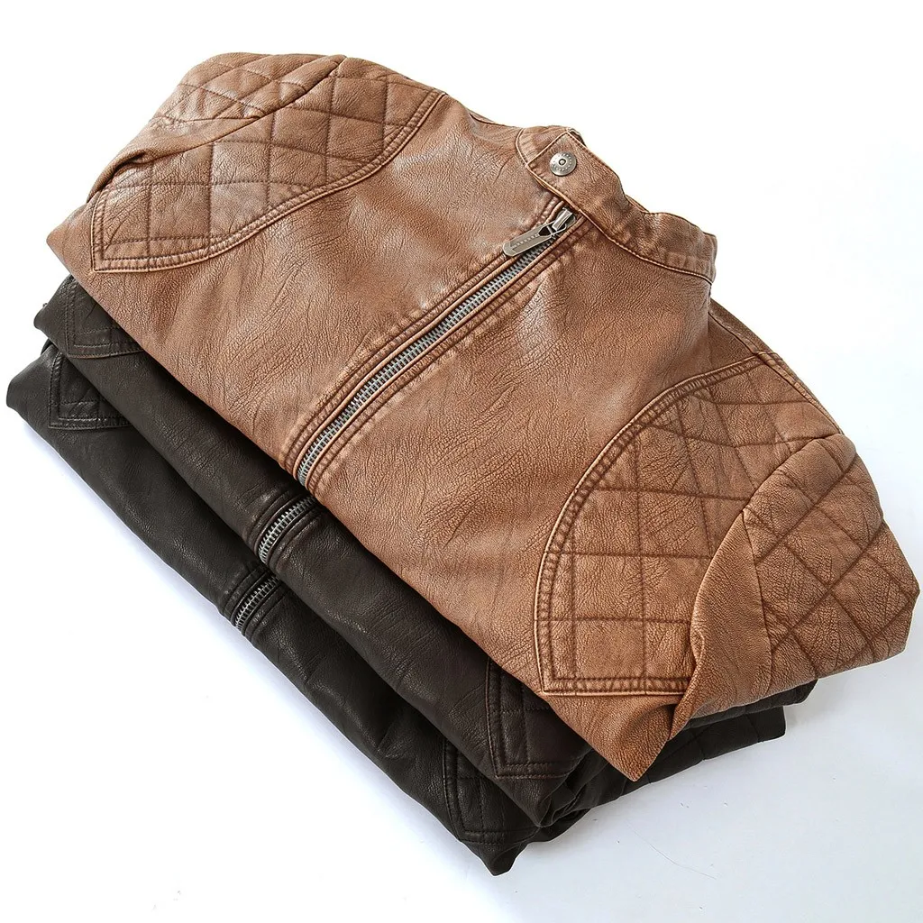 JAYCOSIN Men's Winter Leather Jacket Motorcycle Motorcycle Zipper Long Sleeve Coat Top Casual Jacket Slim Jacket