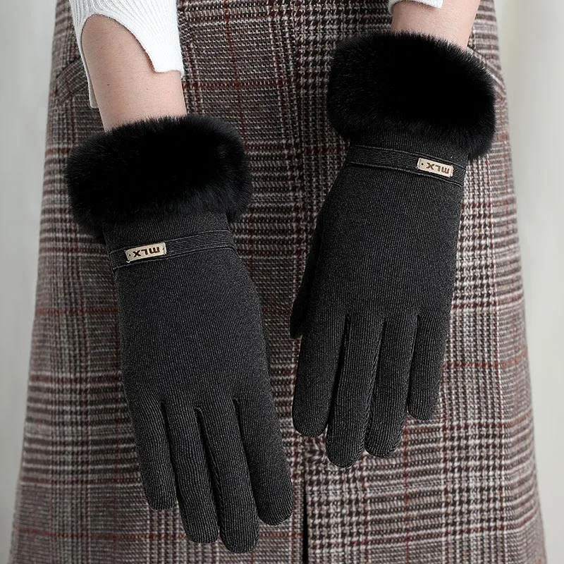 

Winter Female Cashmere Warm Letter Sport Cycling Mittens Double Thick Velvet Plush Wrist Women Touch Screen Driving Gloves I11