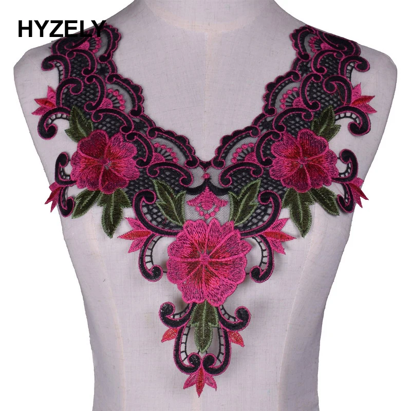 Розовая кружевная ткань вышитые цветы вырез Воротник Одежда Аксессуары шитье из кружева
