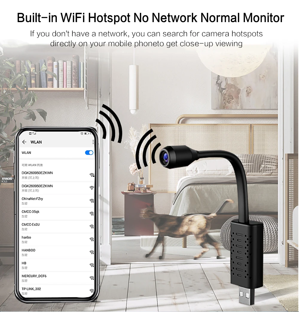 Умная мини камера видеонаблюдения 4K Wi Fi USB IP в режиме реального времени HD 1080P P2P CCTV
