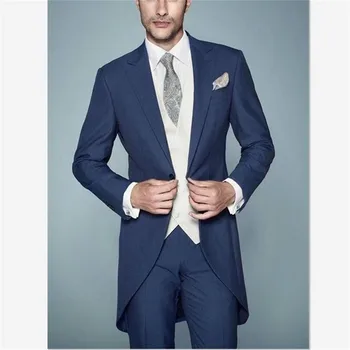 

New Arrival Navy Blue Morning Style Gentleman Men Suit Italian Tailcoat 3 Pieces Groom Tuxedos Mens Wedding Prom Blazer Suits