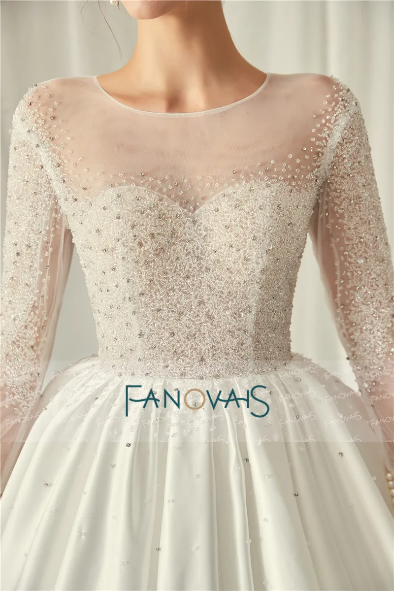 Элегантное свадебное платье цвета слоновой кости с длинными рукавами vestido de noiva Хрустальное бальное платье Свадебные платья robe de mariee свадебное платье