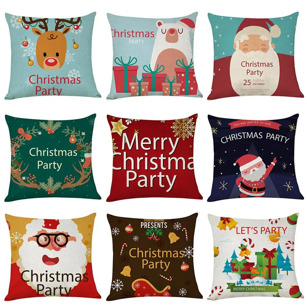 

45*45CM New Christmas Pillow Cover Red Merry Christmas Printed Polyester Santa Claus Cushion Pillowcase Xmas Home Decoration
