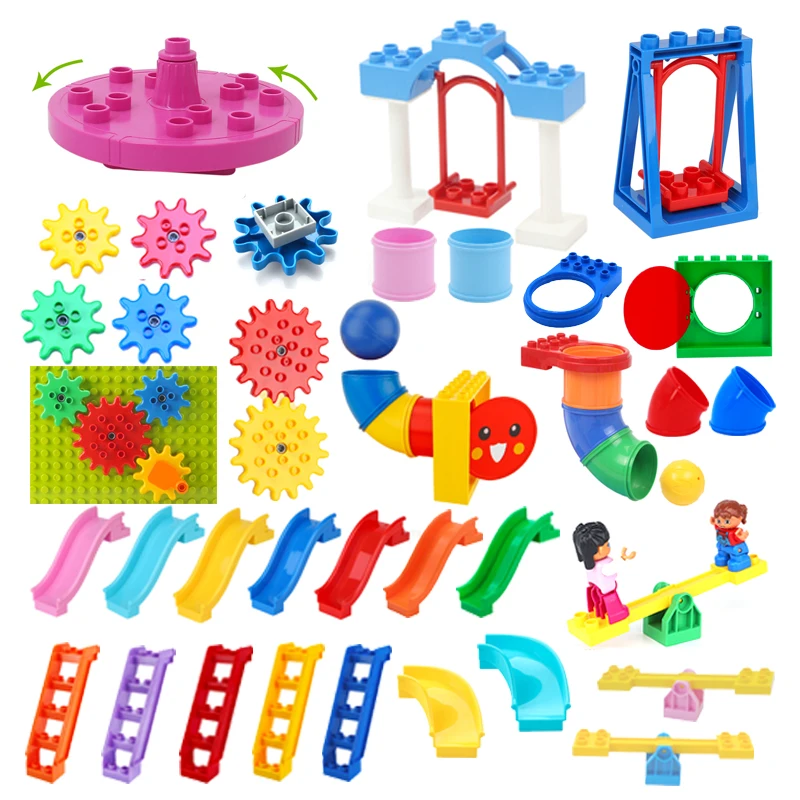 Big Building Blocks Pipeline Playground Spin Parts Slide Ladder Gear Swing Compatible Bricks Baby Assemble Interactive Toys Gift