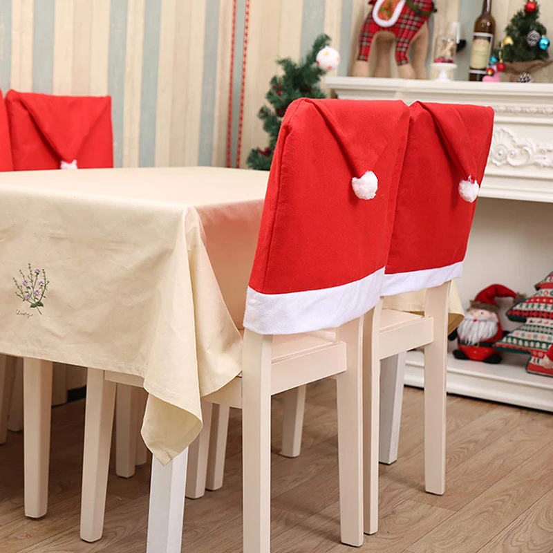 Крышка стула Рождества Конко, крышки стула Рождества Санта шляпы домашние, красная шляпа чехол для спинки стула рождественские украшения