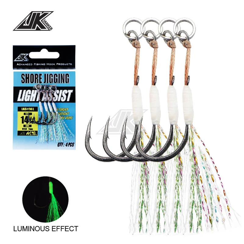 JK 13# 14# 15# Micro Assist Hook Jig Stainless Steel Jigging Spoon Fishing Hooks  For light jigging Saltwater Hook