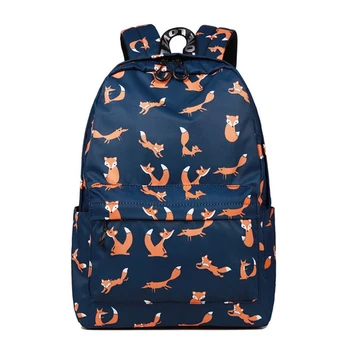 

Cute Animal Fox Printing School Backpacks Waterproof Women Bag Laptop Backpack Female School Backpack Blue
