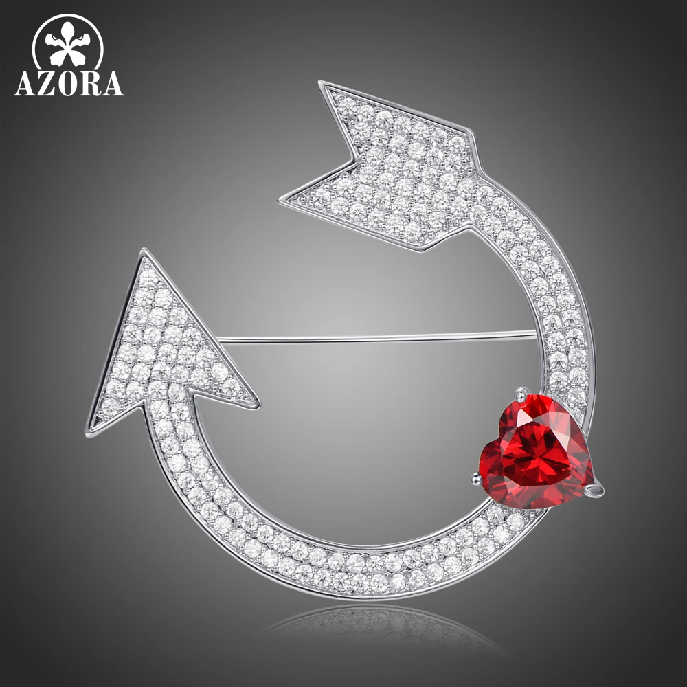 

AZORA Heart Cut Red Cubic Zirconia Arrow Brooch Elegant Coat Brooches for Women Wedding Jewelry High Quality Fashion Pin TP0104