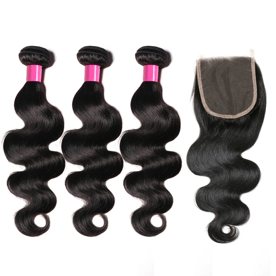 

Brazilian Body Wave Hair Bundles With Closure 3 Bundles With Closure Non Remy Human Hair 4*4 Lace Closure With Bundles